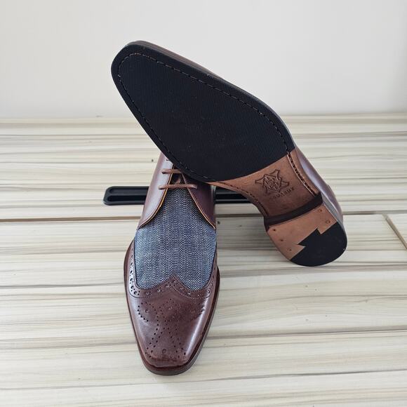 Undandy Men's Brown Denim Chukka Ankle Lace up Leather Boots Size 38 - Picture 7 of 9